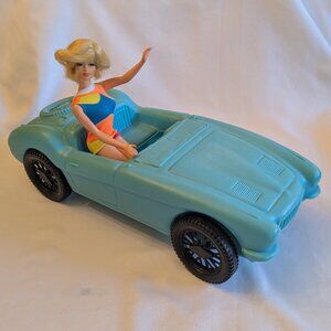 1960s Collectible Aqua Blue Plastic Sportster Convertible Toy Doll Car